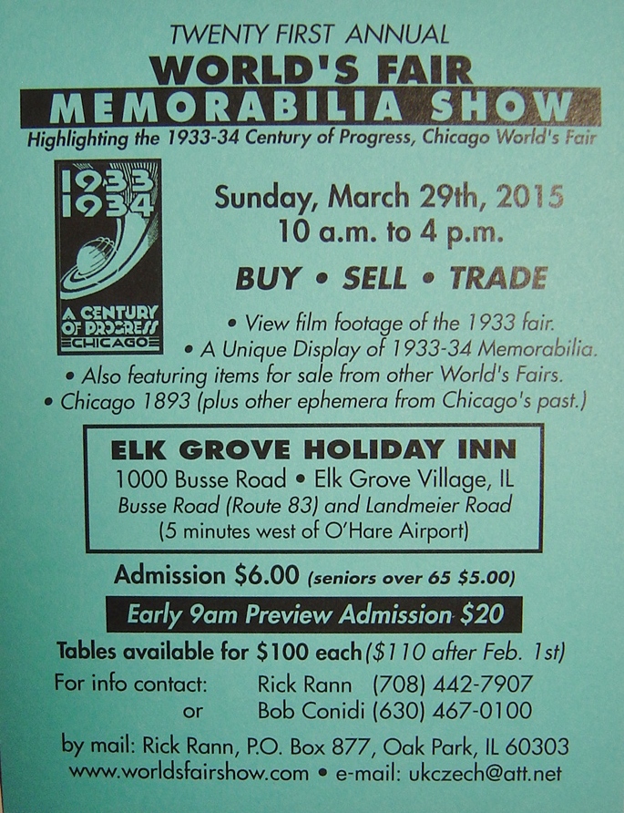 Worlds Fair Century of Progress 2015 Memorabilia Show